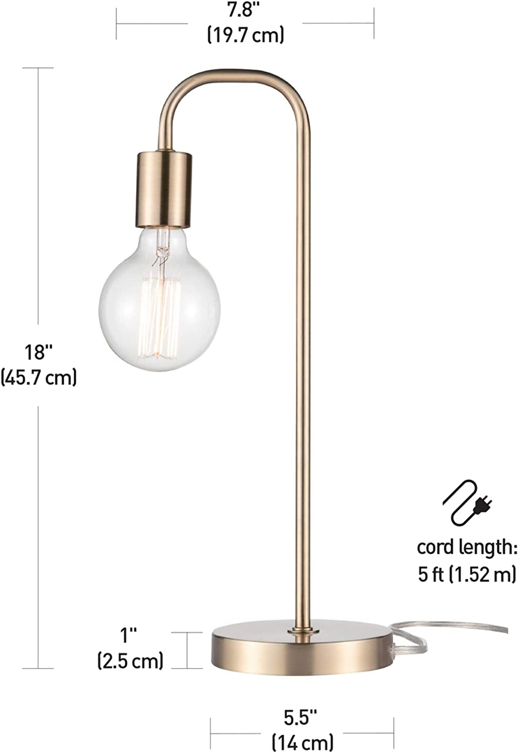 18-Inch Matte Brass Table Lamp - Modern Design for Bedroom and Living Room Décor