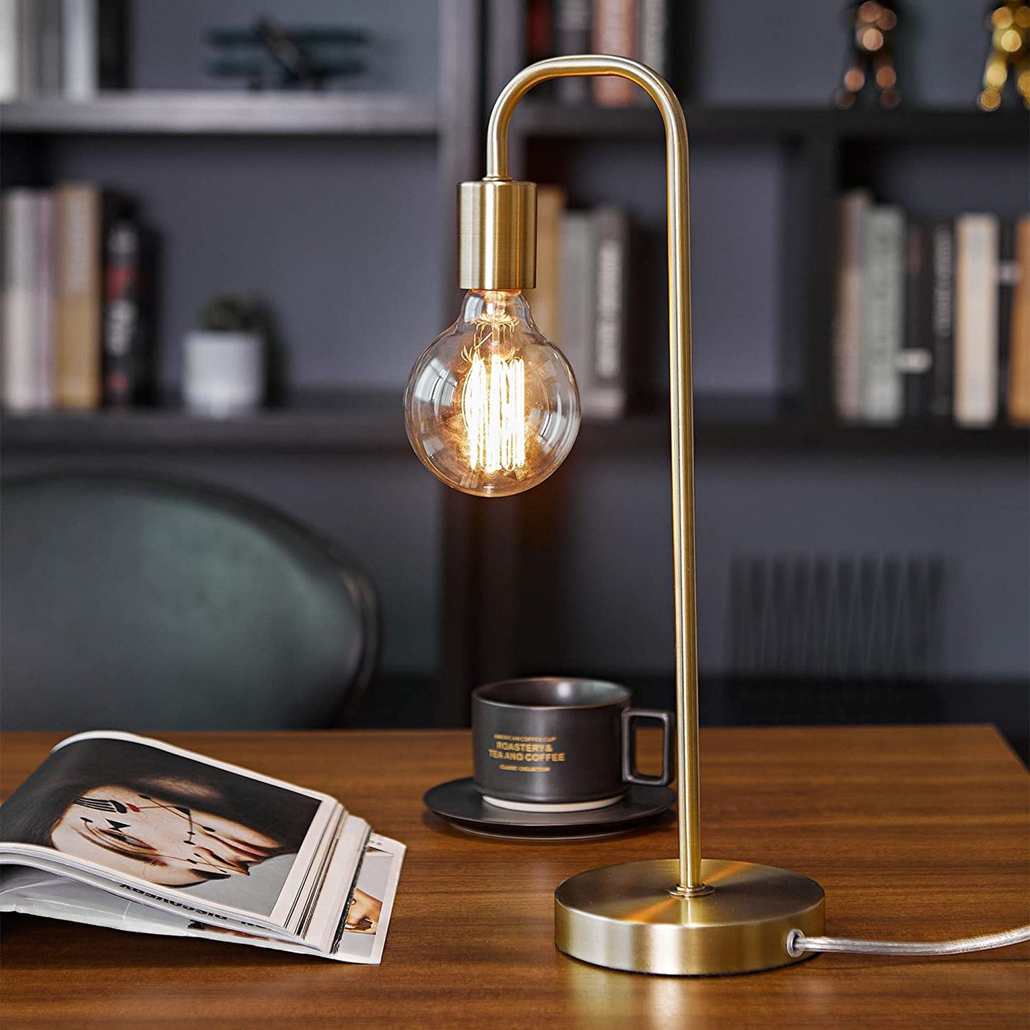 18-Inch Matte Brass Table Lamp - Modern Design for Bedroom and Living Room Décor