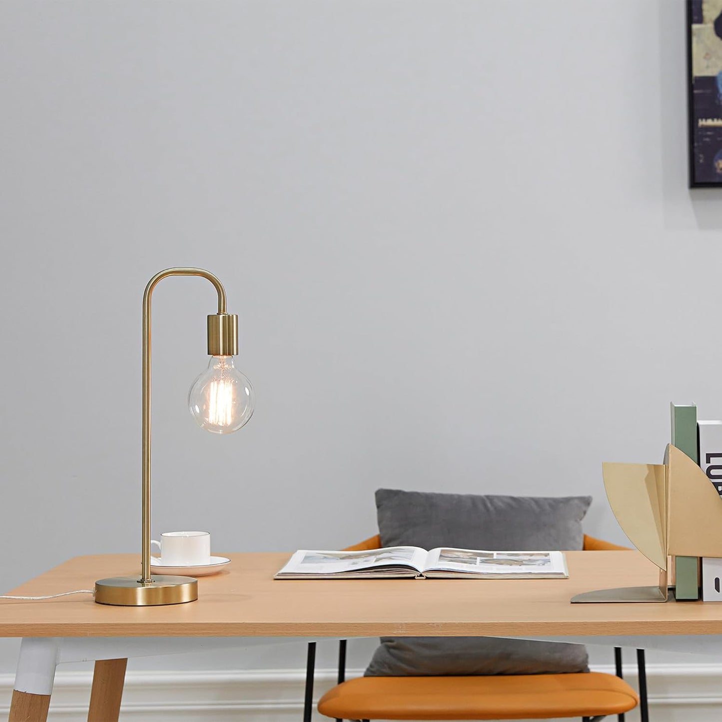 18-Inch Matte Brass Table Lamp - Modern Design for Bedroom and Living Room Décor