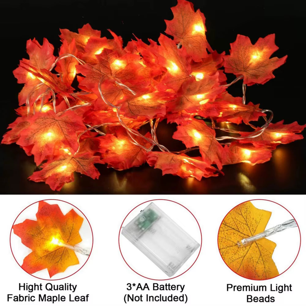 5M 50LED Autumn Pumpkin Maple Leaf String Lights - Decorative Fairy Lights for Halloween and Seasonal Home Decoration