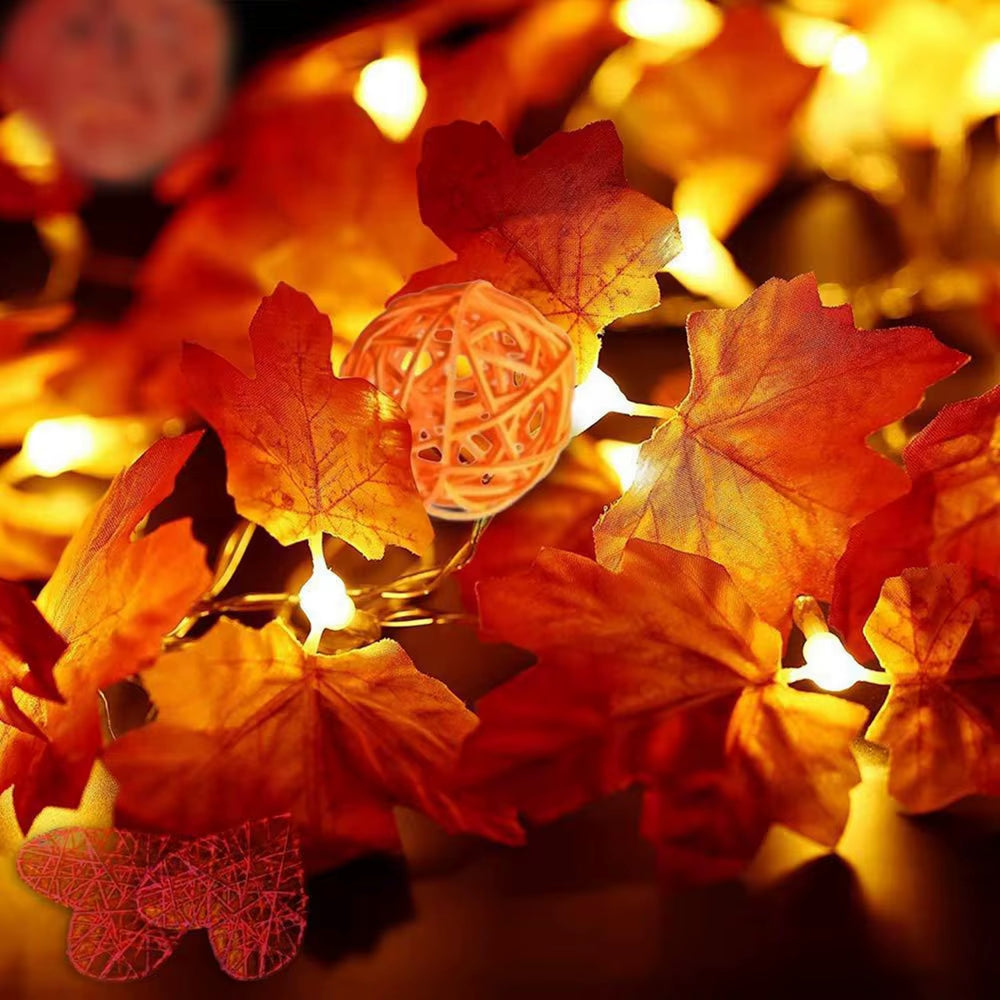5M 50LED Autumn Pumpkin Maple Leaf String Lights - Decorative Fairy Lights for Halloween and Seasonal Home Decoration