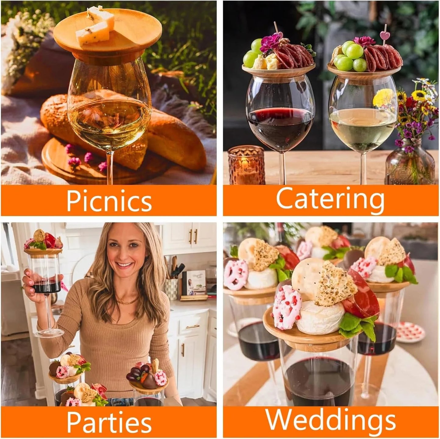 Bamboo Wine Glass Topper Coasters Set for Charcuterie Boards - Ideal for Family Gatherings, Restaurants, and Bars