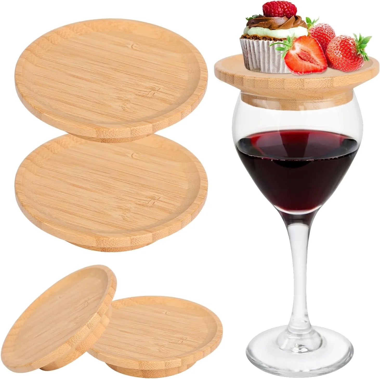 Bamboo Wine Glass Topper Coasters Set for Charcuterie Boards - Ideal for Family Gatherings, Restaurants, and Bars