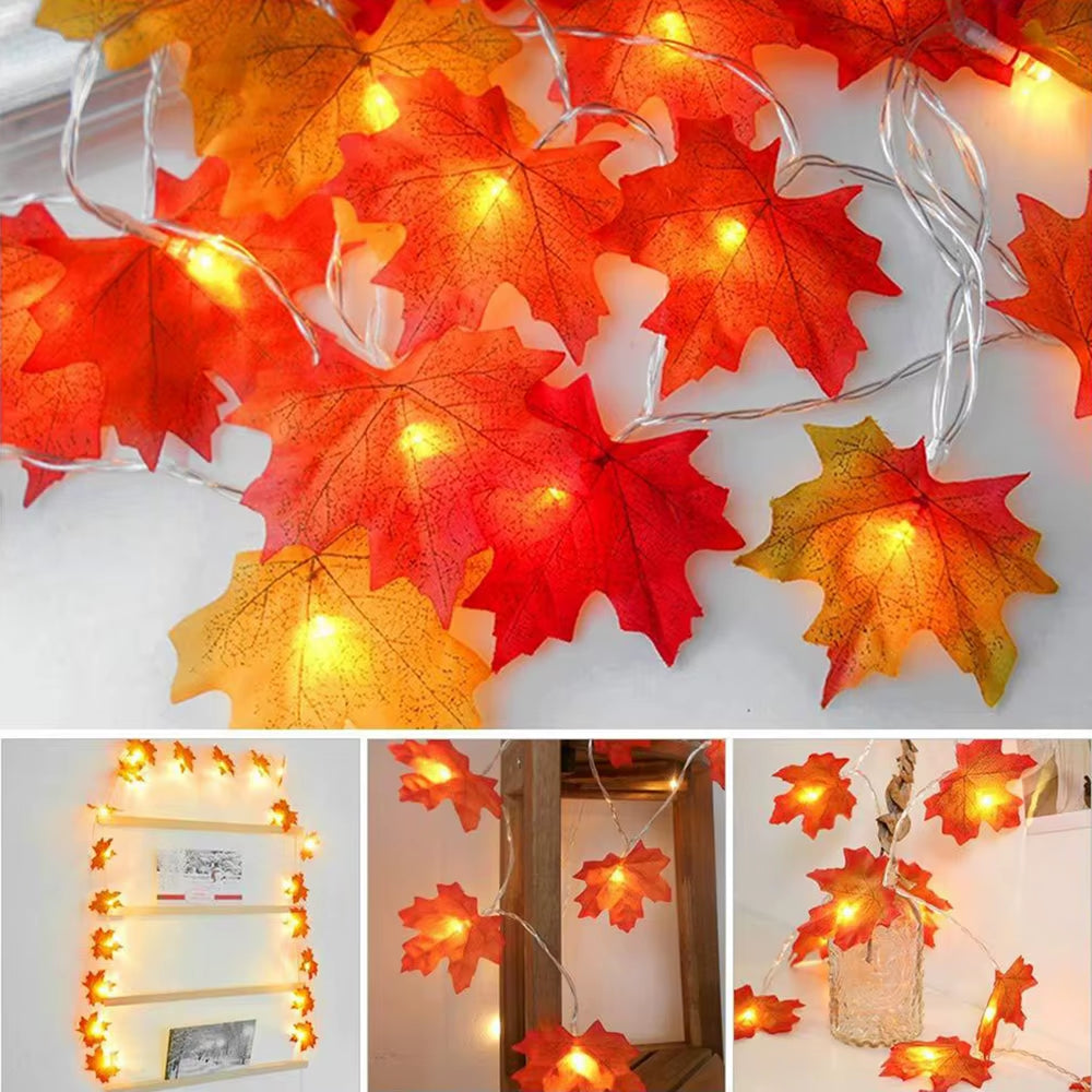 5M 50LED Autumn Pumpkin Maple Leaf String Lights - Decorative Fairy Lights for Halloween and Seasonal Home Decoration