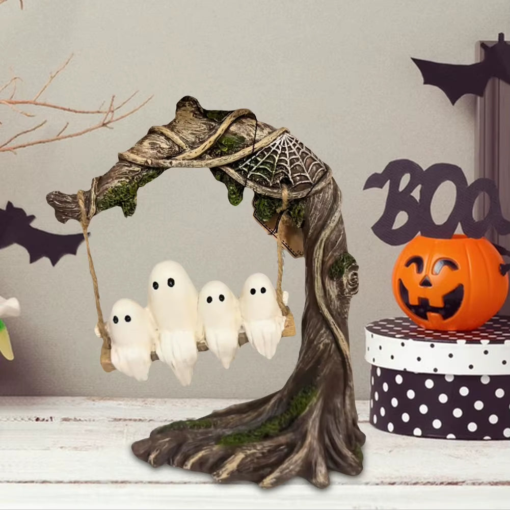 Halloween White Ghost Sculptures Funny Tree Hanging Ornaments Cute Swinging Ghost for Tabletop Centerpiece