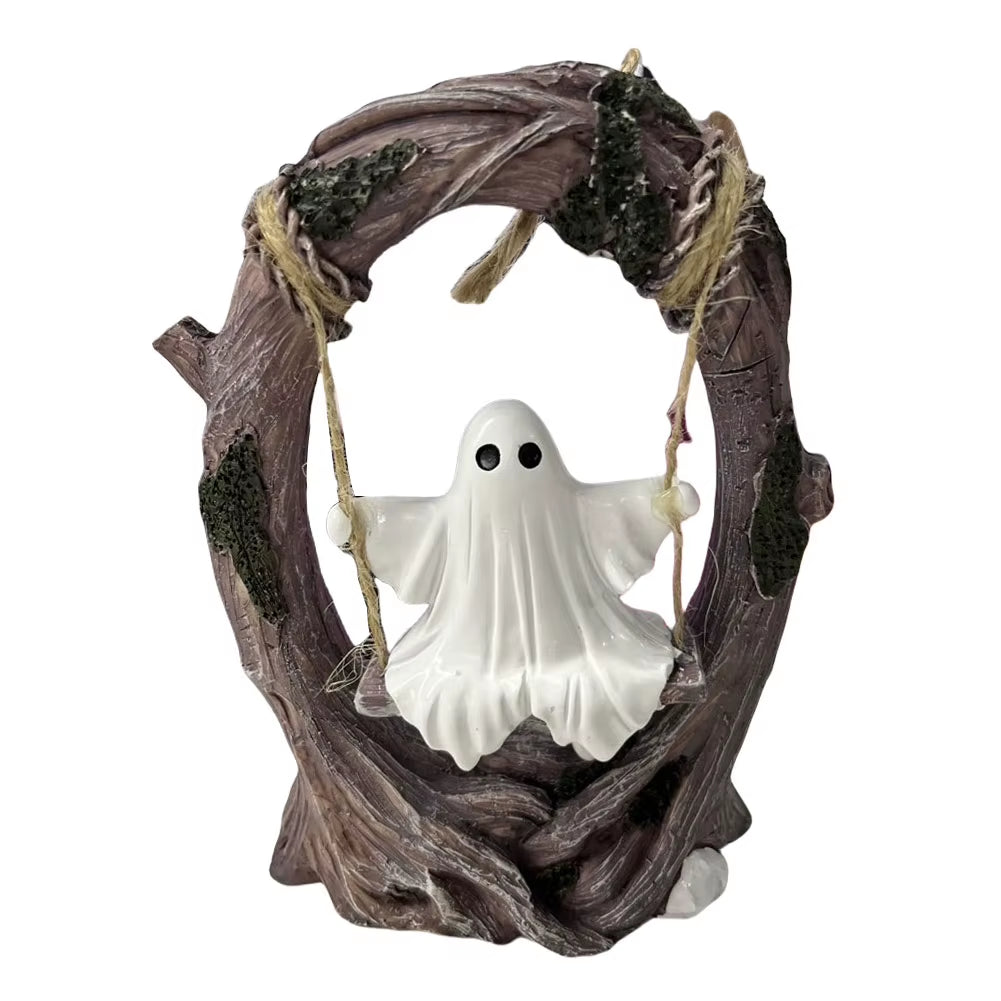 Halloween White Ghost Sculptures Funny Tree Hanging Ornaments Cute Swinging Ghost for Tabletop Centerpiece