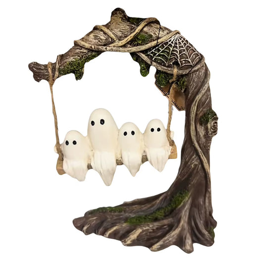 Halloween White Ghost Sculptures Funny Tree Hanging Ornaments Cute Swinging Ghost for Tabletop Centerpiece