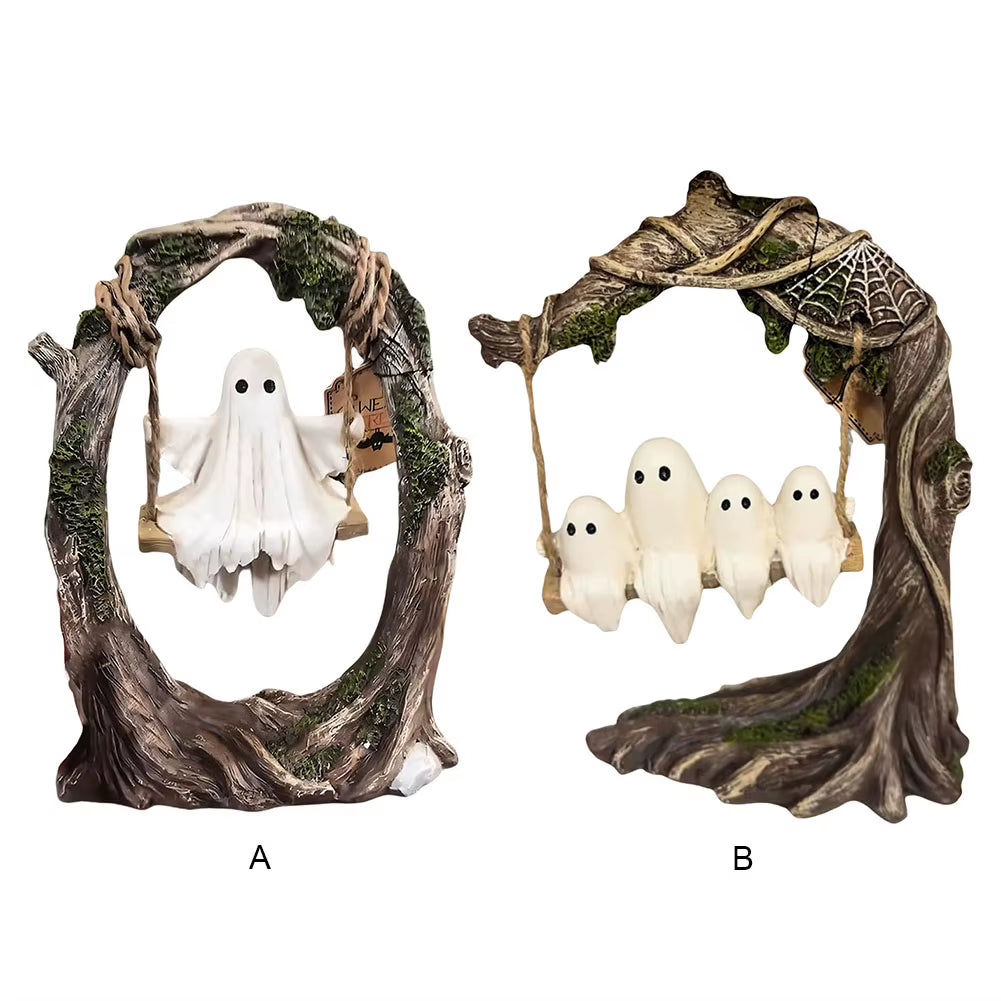 Halloween White Ghost Sculptures Funny Tree Hanging Ornaments Cute Swinging Ghost for Tabletop Centerpiece