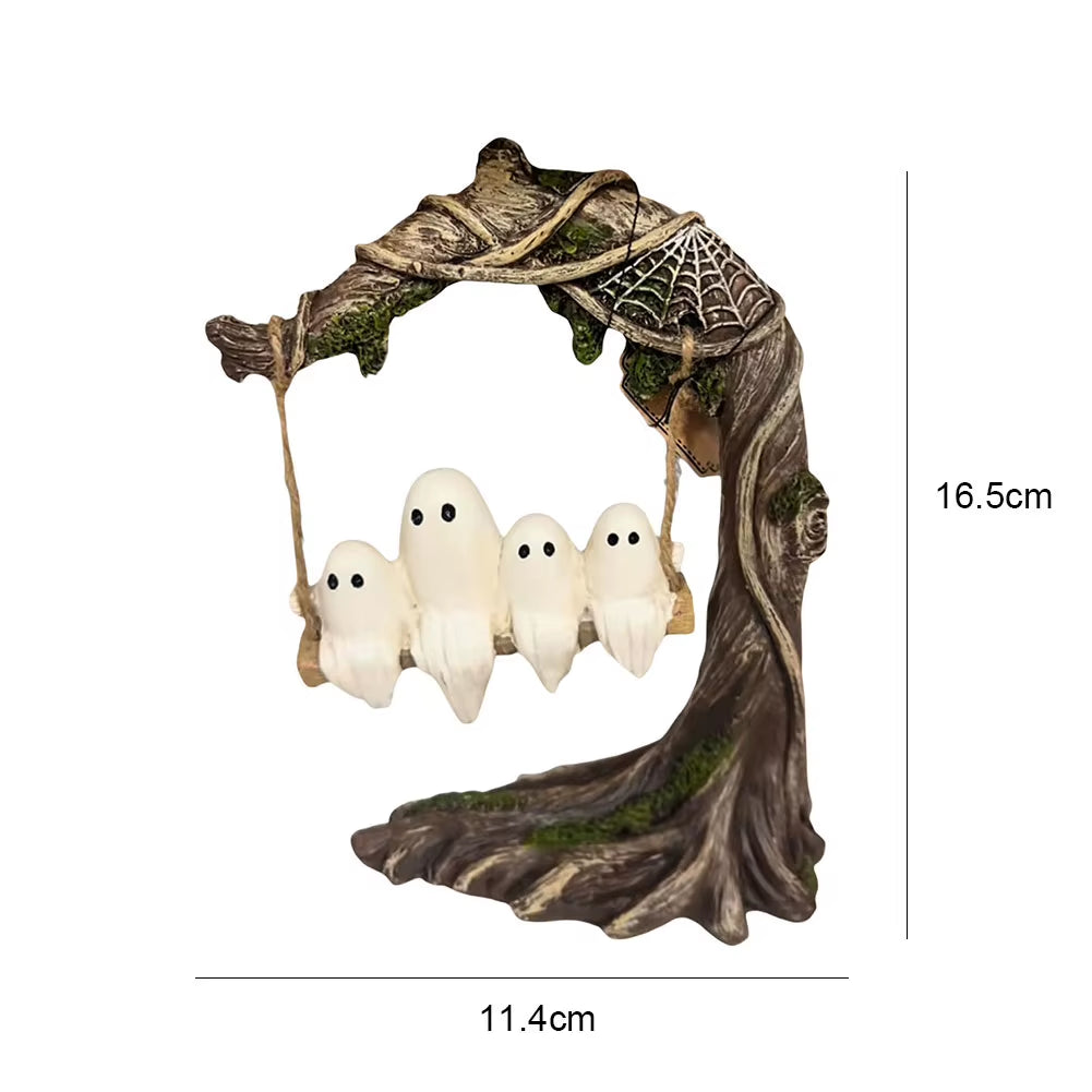 Halloween White Ghost Sculptures Funny Tree Hanging Ornaments Cute Swinging Ghost for Tabletop Centerpiece