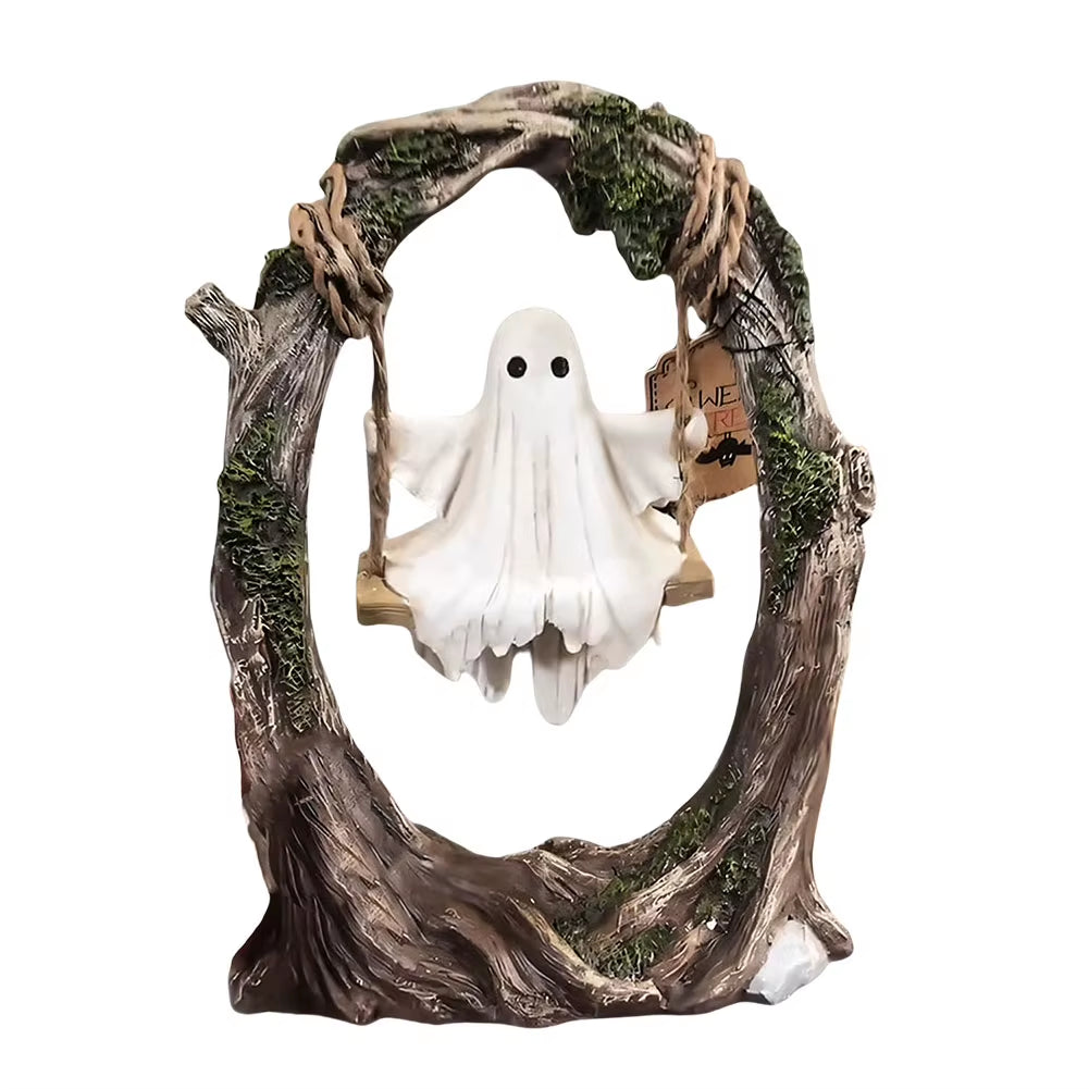 Halloween White Ghost Sculptures Funny Tree Hanging Ornaments Cute Swinging Ghost for Tabletop Centerpiece