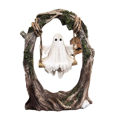 Halloween White Ghost Sculptures Funny Tree Hanging Ornaments Cute Swinging Ghost for Tabletop Centerpiece